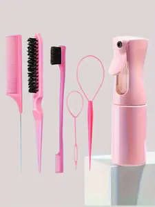 6pcs hair styling kit Home Hair Kit for salon-Quality Hairdos- Includes Brush Set,300ml big capcity spray bottle ,Braiding Tool,Rat Tail comb, Edge Control Brush - Durable, Portatable & Suitable For All Hair Types