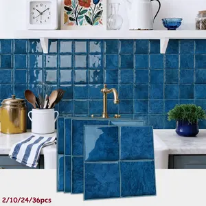 Ocean modern style blue epoxy resin glossy Decorative self-adhesive tile stickers, Home Decor, Waterproof, peel-and-stick, wear-resistant and splash-proof panels, suitable for kitchen, bathroom, living room, bedroom - 15.25x15.25cm