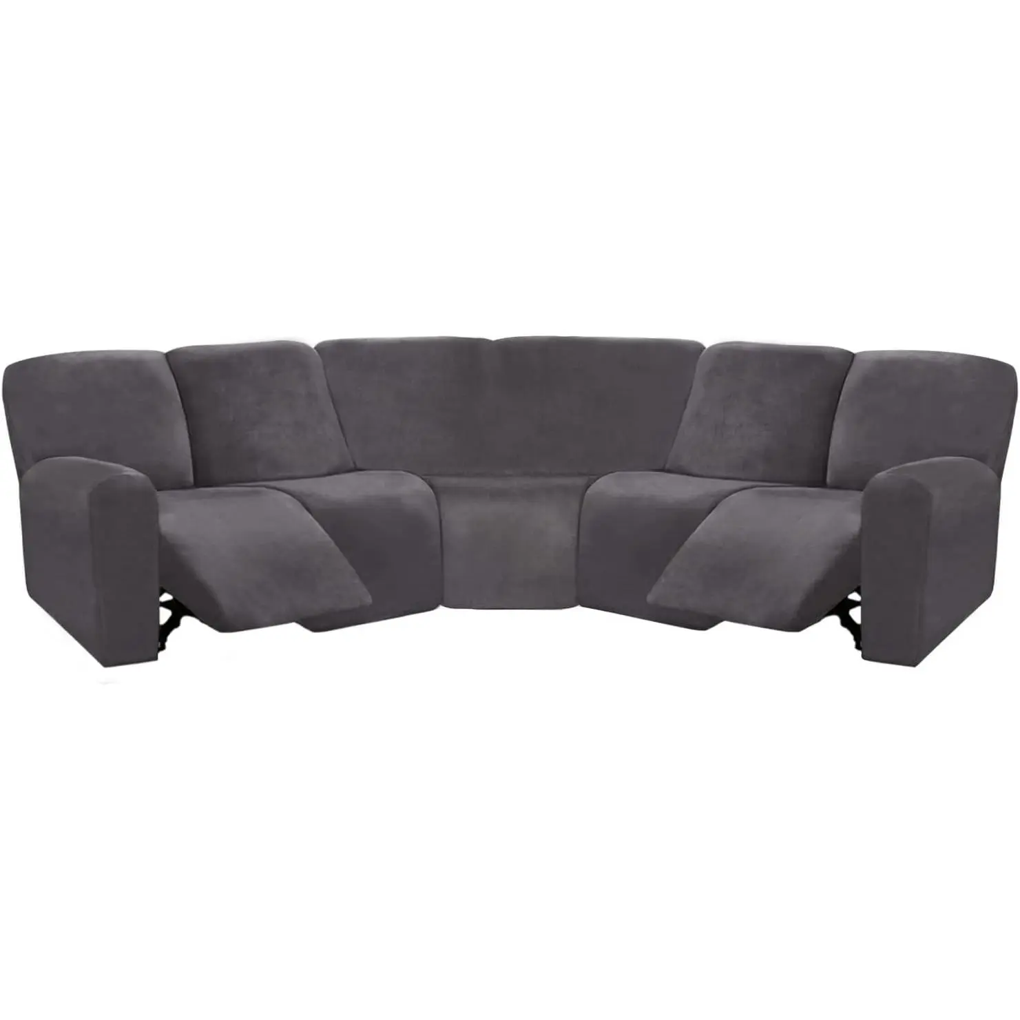 ULTICOR 7-Piece Sectional Sofa Covers, Velvet Stretch Reclining Couch Covers for Reclining L Shape Sofa, Thick, Soft, Washable (Dark Grey, 5 Seat Recliner Cover)