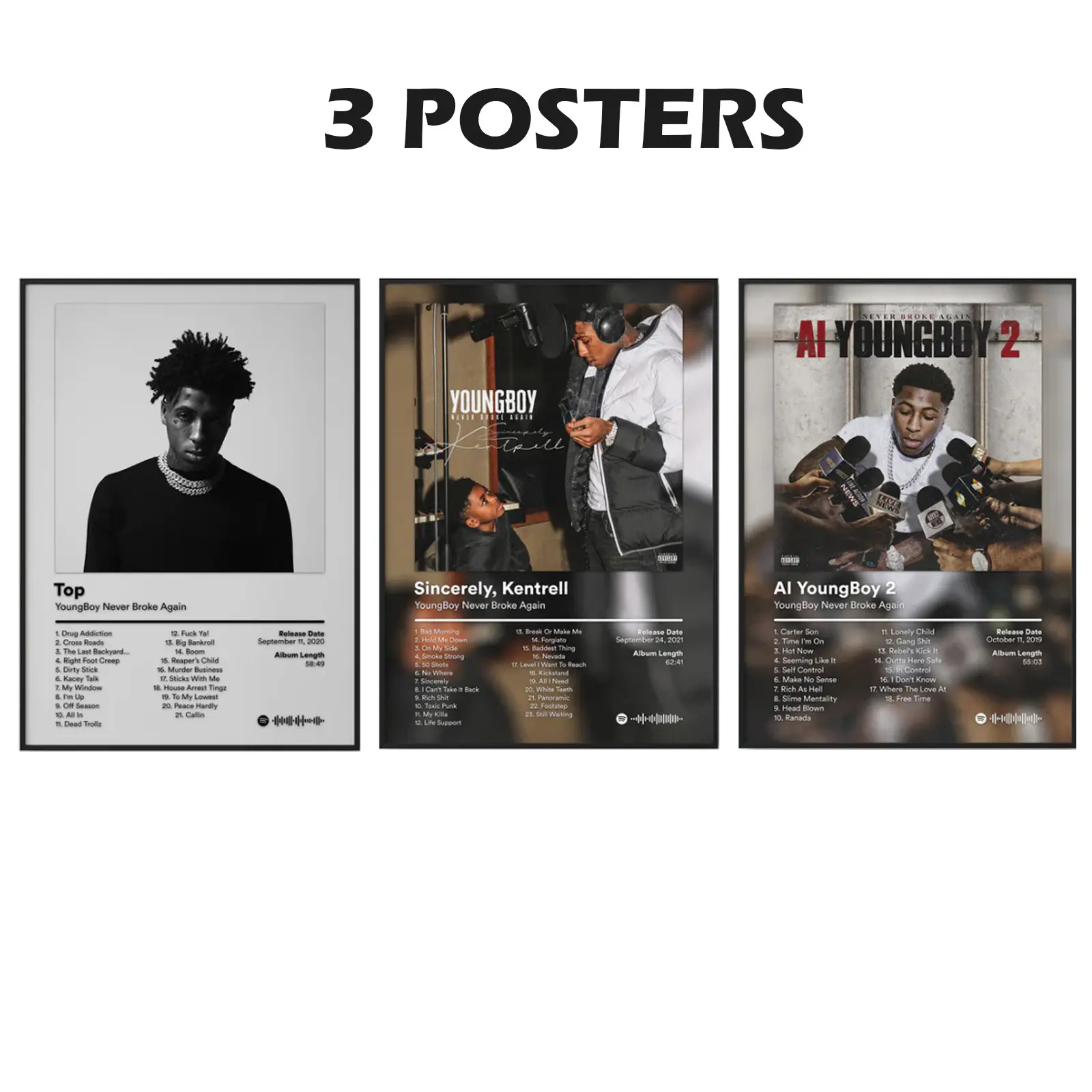 Set Of 3 YYoungBoy Music Album Premium Wall Art Poster Unframed HD Print Home Office Decor Unique Trendy Gift