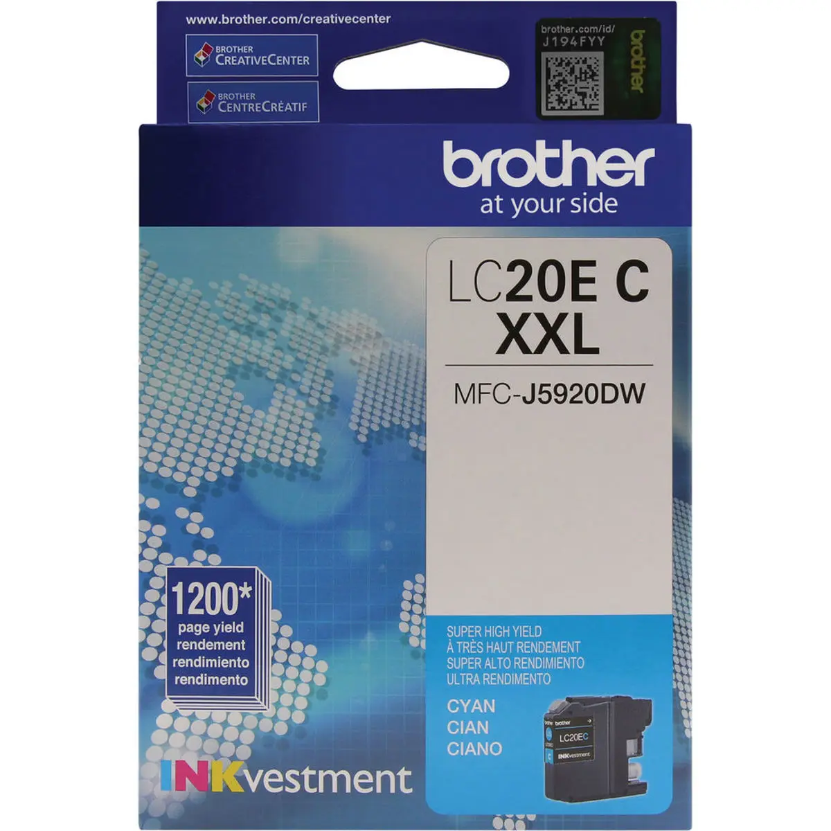 Brother LC20E INKvestment Super High-Yield Ink Cartridge, 1200 Pages Yield, Cyan