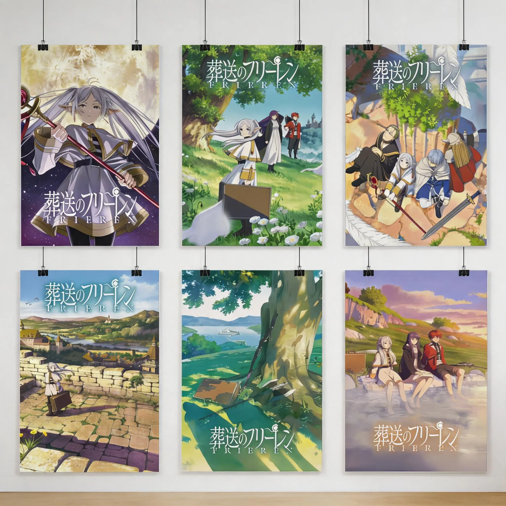 Frieren Anime Poster Collection - Soft Warm Palette Prints with Solo Portraits, Squad Group Scenes, Serene Fantasy Landscapes for Cozy Bedroom, Dorm Home Decor Gallery Wall