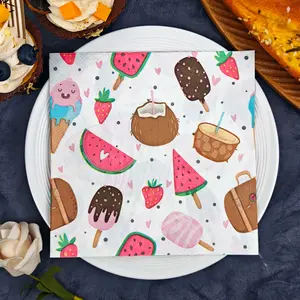 20/50pcs 33*33cm 2ply Summer Ice Cream Fruit Cartoon Print Party Napkins, Disposable Napkins for Themed Parties, Essential for Company Events and Friend Gatherings