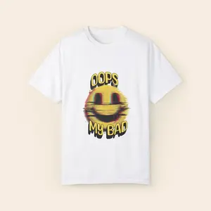 Oops My Bad Funny Unisex T-Shirt - Glitchy Smiley Design, Pre-Shrunk Fabric, Relaxed Fit, 100% Ring-Spun Cotton, Casual graphic Menswear Top