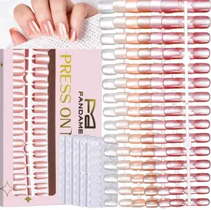 FANDAMEI Press on Nails Cat Eye, 6 Colors Short Press on Nails Kit, Glossy Cat Eye Nails Short for Women, Natural Fit Fake Tips for Women, Glue on Nails with Glue Adhesive Tabs