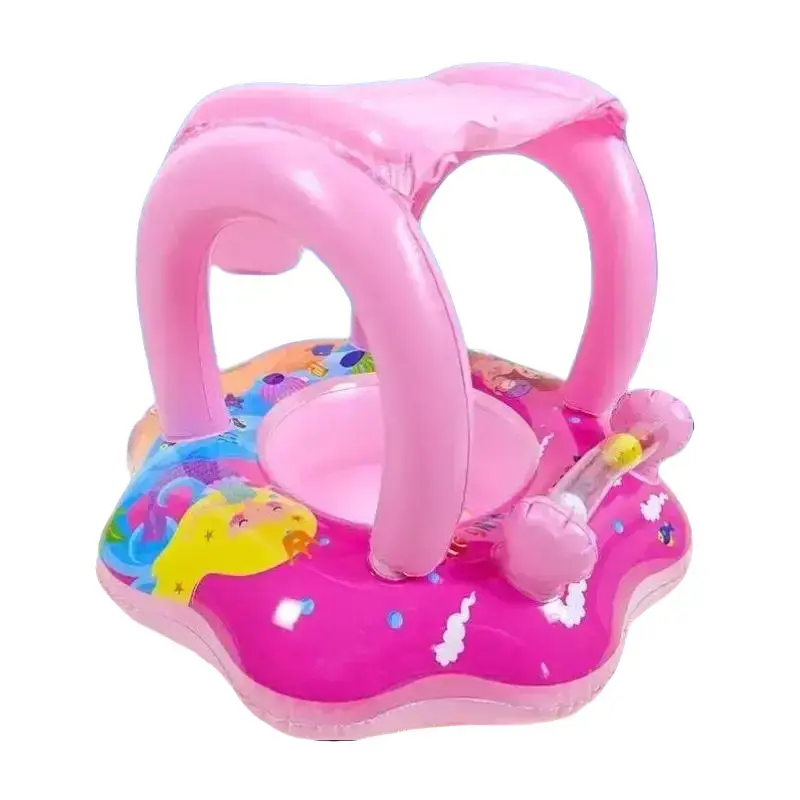 Unisex Inflatable Toddler Pool Float, Sun Shade Canopy With Front Play Bar, Colorful Bead Detail, Anti Tip Slip Safe Seat, Leak Proof Easy Inflate Supply For Beach Pool & Water Play Daily Styling