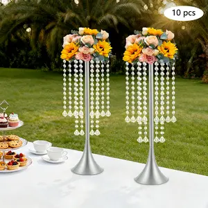 CNCEST Luxurious Acrylic Crysta 21.9" Tall Silver Trumpet Shape Tabletop Centerpiece for Weddings Parties Events Home Decor 10Pcs Durable Reusable Iron Vase