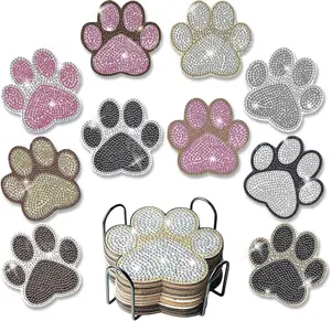 10 pcs Diamond Painting Coasters | Diamond Art Coasters | Dog Paw Diamond Art Painting | Perfect Art Craft Gift for Dog Lover, Dad, Mom, Grandparents, Brother, Sister. unique anniversary Whiskey Stones wooden stand Galvanized Ice