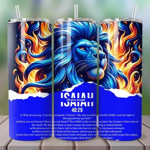 Regal Blue Lion Tumbler with Inspirational Isaiah 40:29 Bible Verse Cup Bottle Drinkware Drink Water Bottles