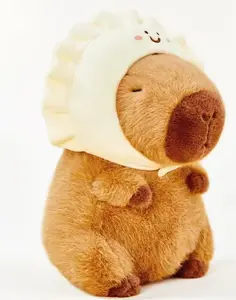 Cute Capybara Plush Wear Dumpling Hat Soft Capibara Stuffed Animal Plushies Toys Hugging Gifts for Kids Brown
