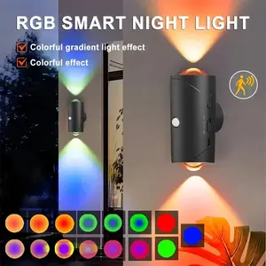 Magnetic Motion Sensor Smart Light, LED Rechargeable Wall, Dimmable Wall Lamp, RGB Gradient Ambient Light, Dimmable Indoor Light, RGB Multicolored Light