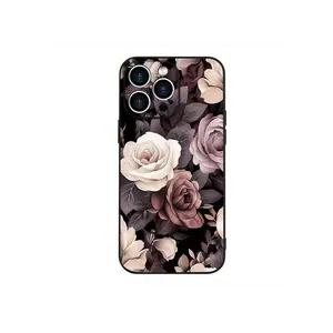 New High-End Retro Rose Pattern Full Lens Color Painting American Creative Fun Autumn Harvest Thanksgiving Gift Halloween Straight Edge Black Matte Mobile Phone Case For IPhone16/15/14/13/12/11/7/8 Plus Pro Max Mini