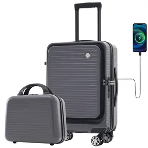 Premium 20-Inch Carry-On Luggage with Open Front Pocket & USB Port Lightweight Hardside Expandable Suitcase with Spinner Wheels & TSA Lock for Travel