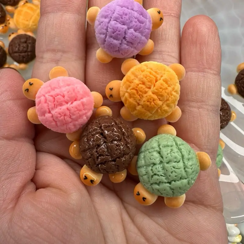 Kawaii Creations 5pcs Turtle Bread Charms - Miniature Food Chances, Cute Unique Design, Colorful Turtle-Shaped Charms