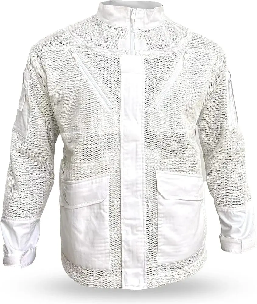 Apis Tactical Pro Ventilated Beekeeper Jacket, 3-Layer Cotton Mesh Protective Jacket with Tool Pockets & Hood Attachment