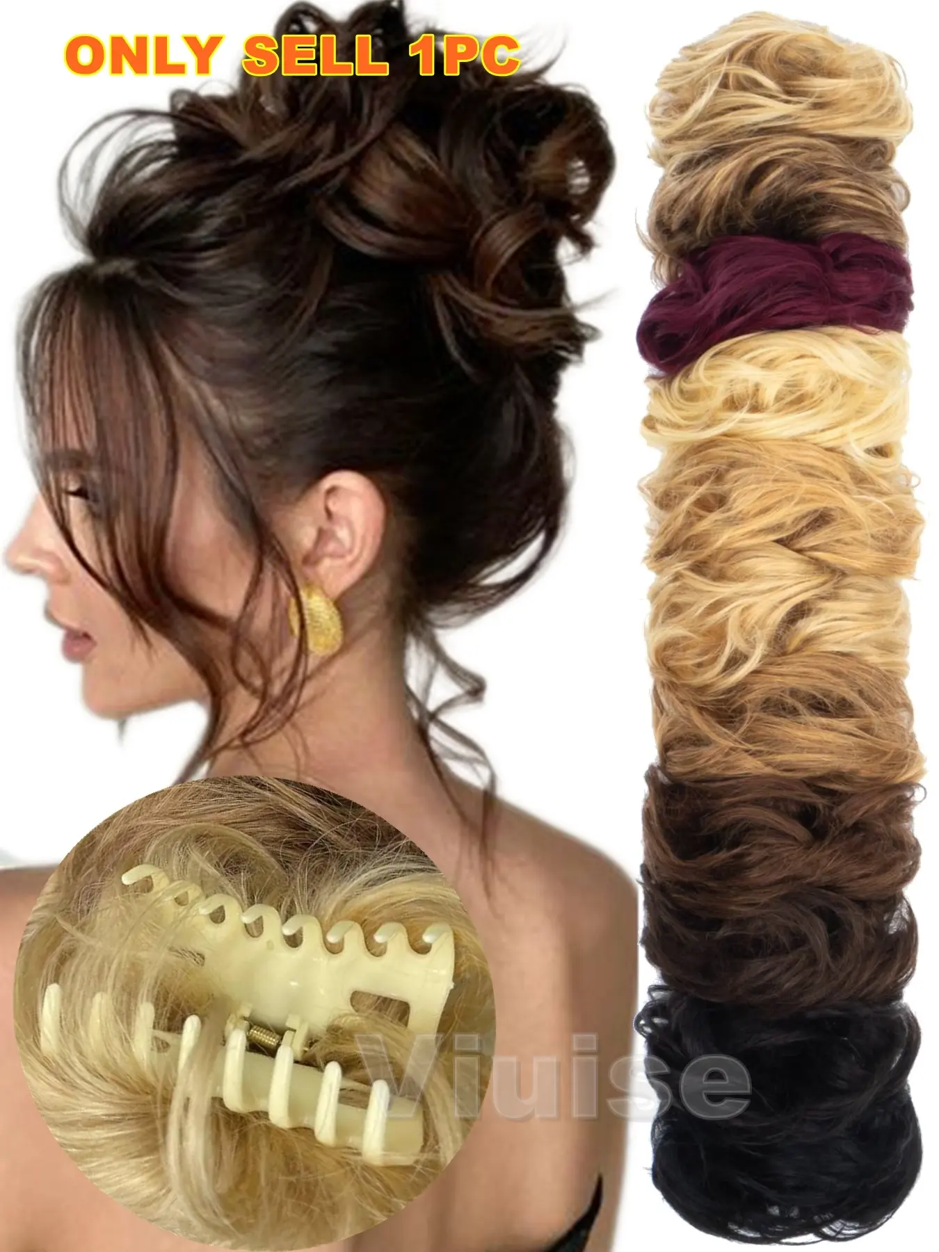 Real Human Hair Claw Chignon Messy Bun Claw Clip Thick Hair Piece Wavy Curly Hair Bun Ponytail Extensions for Women Blonde Hair Ponytail Brown Ponytail Hair Daily Hair Buns Add Volume For Women Bohemian Curls Thick Hairpiece