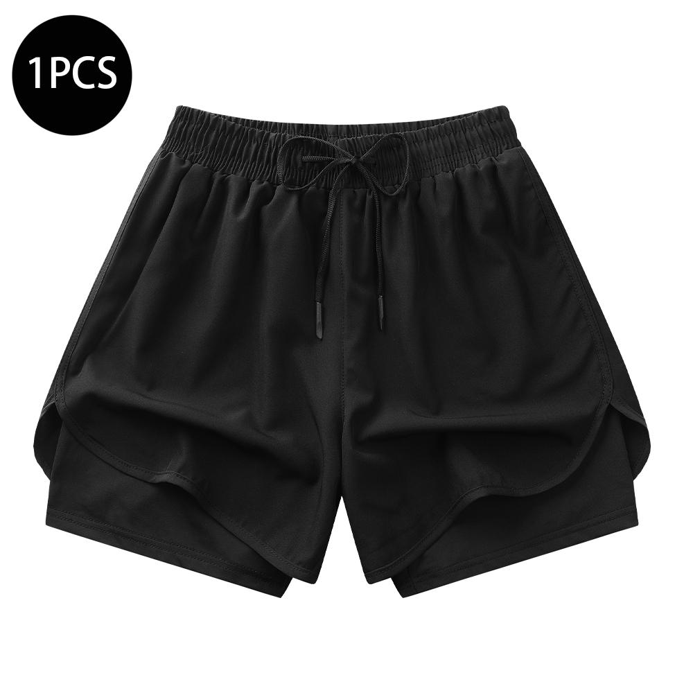 Men's sports fitness shorts, faux two-piece solid color comfortable breathable shorts, men's daily wear casual breathable shorts, 2-pack Men's sports fitness shorts, faux two-piece solid color comfortable breathable shorts, men's daily wear casual breathable shorts, 2-pack