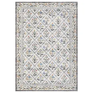 10 x 13 ft Rectangular Polyester Cashmere Imitation Gray Area Rug, Foldable, Floral Print, Washable Material, for Hallway & Bathroom Use