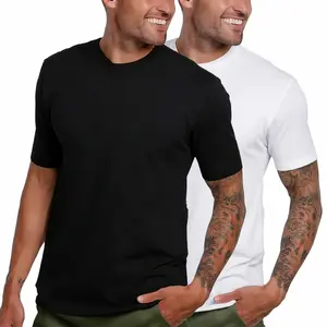 Men’s All-Season Base Layer Top - Black/White Basic T-Shirt, Heavyweight Crew Neck, Short Sleeves, Versatile for Layering or Solo Wear, Classic Menswear