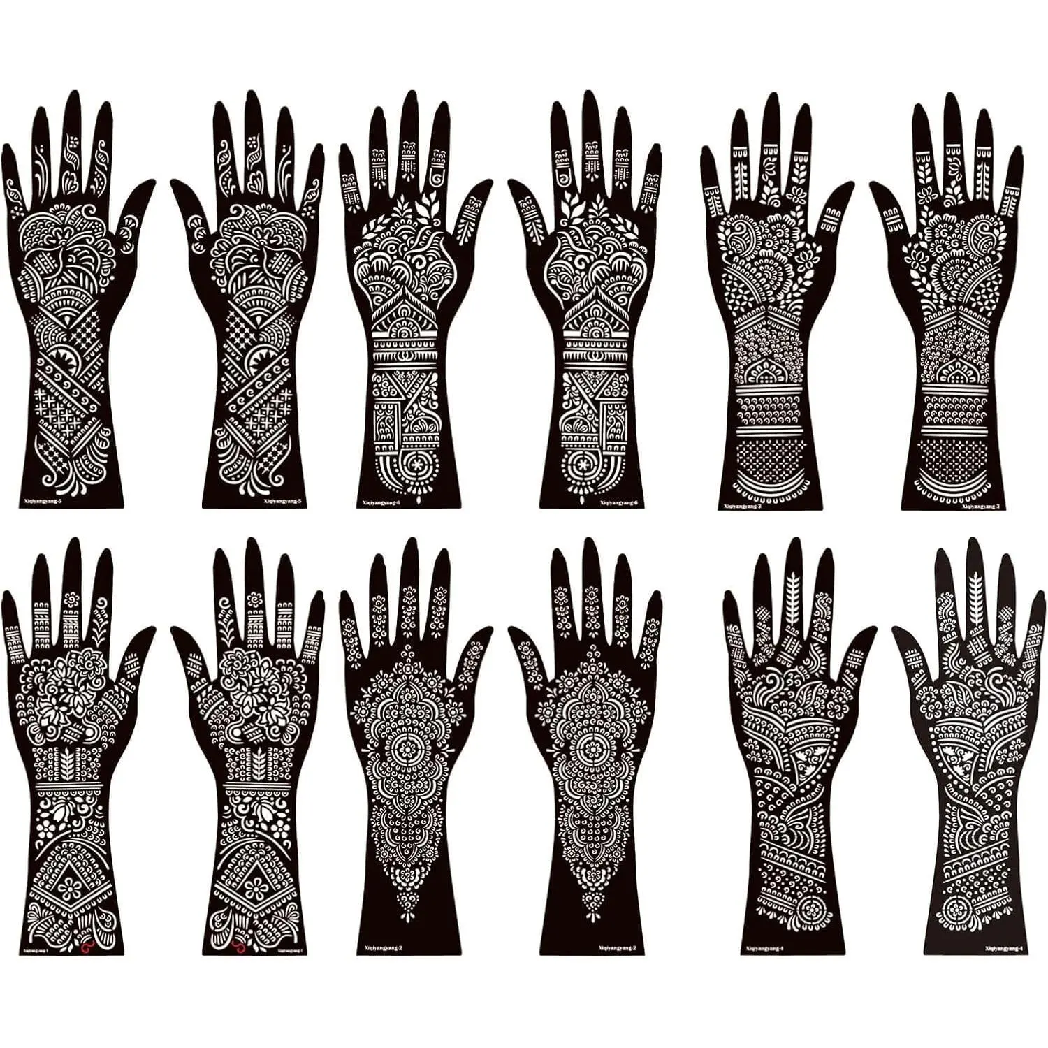 Henna Tattoo Kit,12 Sheets Stickers for Henna Tattoo Hand Forearm Glitter Airbrush DIY Tattooing Template, Large Indian Mehndi Temporary Tattoo Stickers