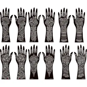 Henna Tattoo Kit,12 Sheets Stickers for Henna Tattoo Hand Forearm Glitter Airbrush DIY Tattooing Template, Large Indian Mehndi Temporary Tattoo Stickers
