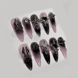 Gothic Charm Press-On Nails Y2K Solid Dark Color Black Accent for Bold Trendy Nail Look Perfect for Special Occasions & Everyday Wear