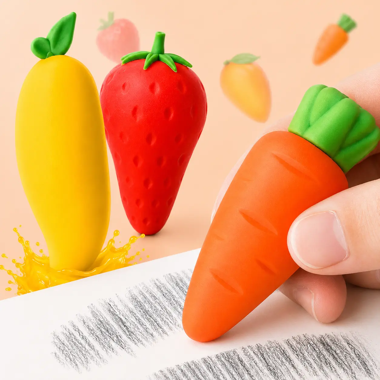Cute Fruit Erasers Stationery Set - Non-Toxic, Residue-Free Pencil Erasers for Students, Office Correction Tool