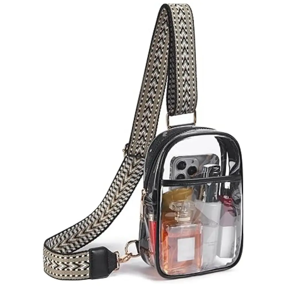 Clear Sling Bag, Clear Stadium Approved Crossbody Bag Purses for Women, Heavy Duty Transparent Chest Bag with Adjustable Strap,Sports Clear Crossbody Bag For Going Out
