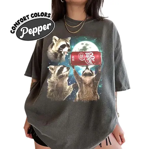 Three Raccoons Dr Pepper Comfort Color T-shirts, Funny Meme Genz Dank Raccoons, Raccoon Lovers, Top Menswear Womenswear Streetwear Tee