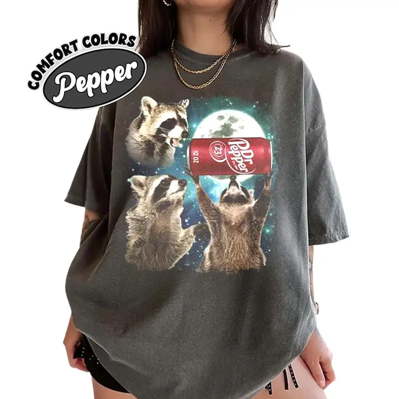 Three Raccoons Dr Pepper Comfort Color T-shirts, Funny Meme Genz Dank Raccoons, Raccoon Lovers, Top Menswear Womenswear Streetwear Tee