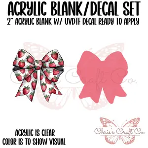 Strawberry Coquette Bow Acrylic Blank Decal Set, DIY Badge Reels, Bow Blank and UVDTF sticker, Unfinished Badge Reel, Badge Reel Blanks