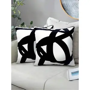 2pcs Abstract Geometric Black And White Throw Pillow Covers - Modern Style, Hand Wash Only, Polyester Material, Multiple Sizes Available, Suitable For Sofa, Bed, Indoor/Outdoor Decor, Sofa Cushion, Sofa Accessory, Smooth Fabric Texture, Autumn Decor, Room