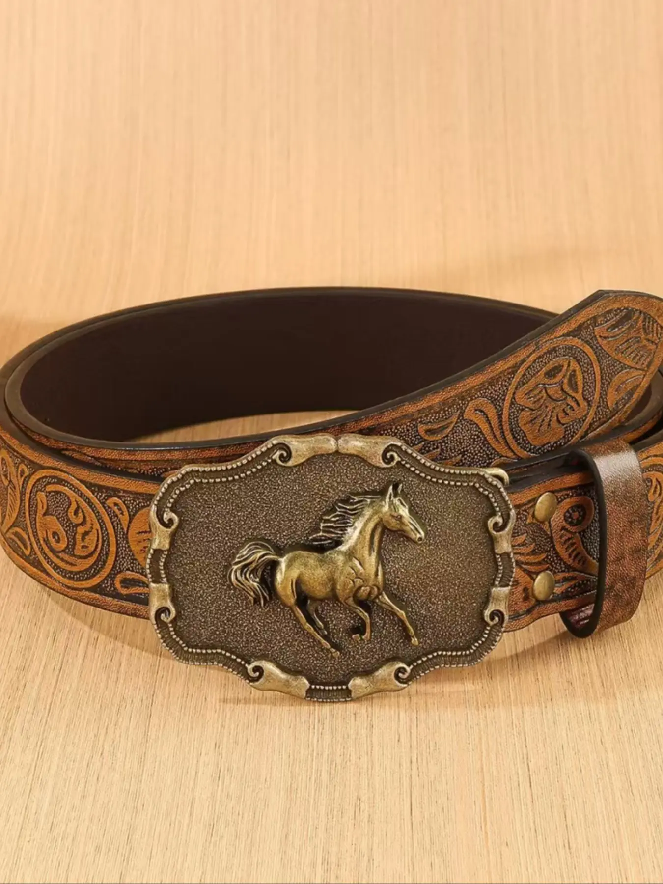 Western Cowboy Style Embossed PU Buckle Belt, Cowgirl Boho Belt, Boho Style Animal Decor Belt for Men & Women, Fashion Accessories for Daily Wear, PU Leather Belts