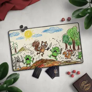 Funny Squirrel MTG Playmat, "Paper & Crayon" Game Mat Gag Gift, Squirrel Themed Deck, Extended Mat With Stitched Edges