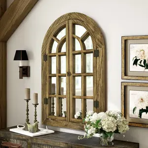 TVF Arched Wood Frame Wall Window Mirrors 30"x20" Farmhouse Style Decor