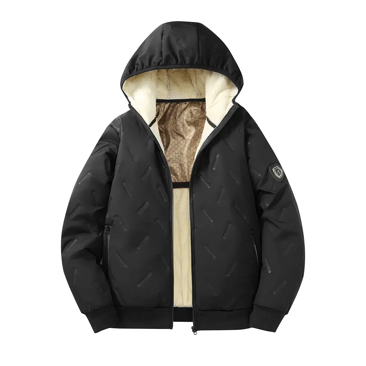 Men's Chic Quilted Jacket, Hooded Polyester Outerwear with a Plush Thermal Lining for Cool Weather Commutes, Jackets, Menswear, Tops, Loose, Casual, Thermal Lined Jacket