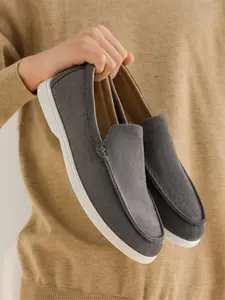Men's Lazy Shoes, Suede Upper Sole, Comfortable Casual Slip On Loafers Footwear, Round Toe Design, All Seasons, Size Medium, Made in China