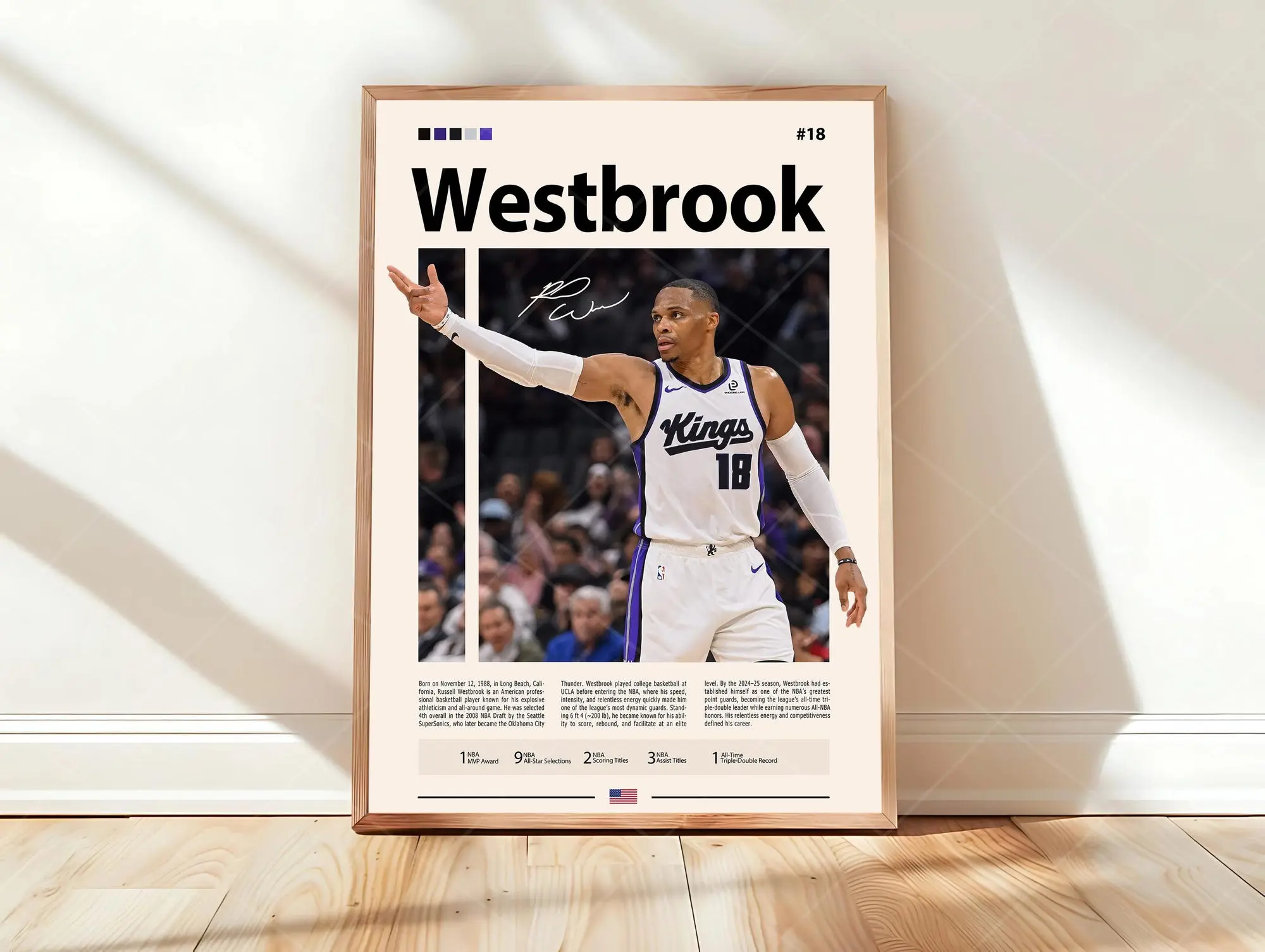 Russell Westbrook Poster, Basketball Star Wall Art, Athlete Print, Sports Decor Modern Art Gift ( Unframed - Print Only )