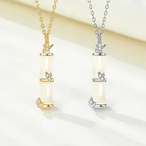 Rising Success Bamboo Pendant Necklace Minimalist Luxury Clavicle Chain Elegant Accessory for Work Dates Gold & Platinum Options 41cm Chain Length