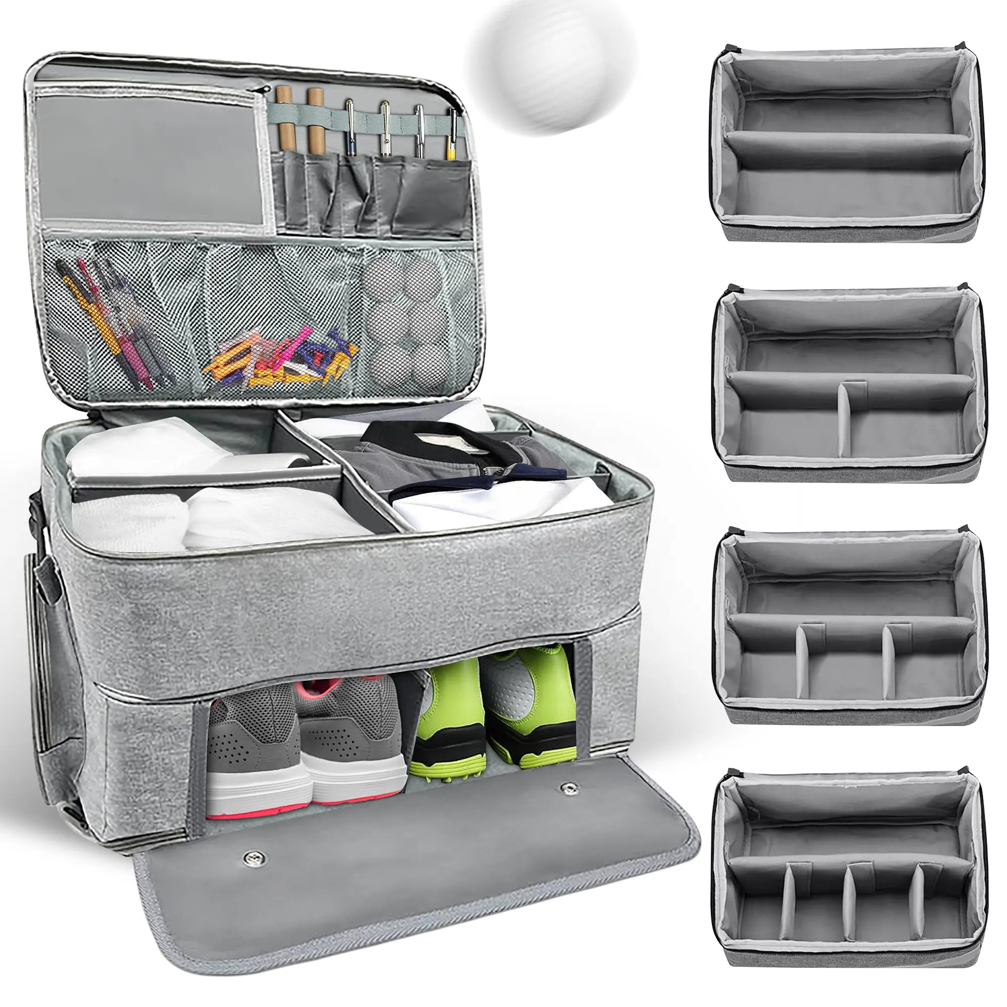 Golf Trunk Storage Organizer, Golf Accessory with Ventilated Shoe Compartment and Gear Dividers for Travel, Space Saving Storage