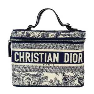 Pre-owned Dior Fabric Top Handle Bags Travel Vanity Case Oblique Canvas Pouch