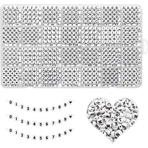 Alphabet Beads A-Z 1300+Pcs Letter Beads,  4x7mm Round Letter Beads Kits,Black Digit and Colorful Smile Beads for Bracelets Necklaces DIY  Making (Black,1300+PCS)