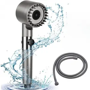 Ion Drops Turbo High Pressure Handheld Shower Head Combo - Built-in Cleaning Mode, Scalp Massage Brush, 59in Hose, 5 Filters, Water Softener Filter Beads - for Bathroom Cleaning, Spa Massages massaging pet bathing