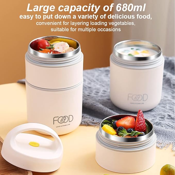 Must-Have Stainless Steel Thermal Lunch Box – Portable Insulated Soup Cup with Handle| Leak-Proof, Easy to Clean, Perfect for Office, School, Travel & Camping