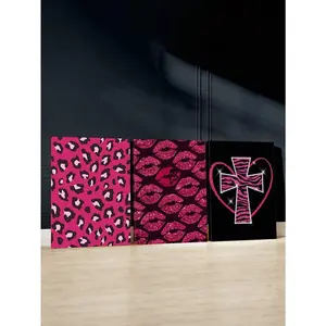 3Pcs Pink Wall Art, Glamorous Canvas Print Wall Painting, Zebra Pattern Poster, Glitter Decorative Artwork, Lips Paintings, Bold Wall Decor, Art Prints, Home Decor, Posters, Ideal Gift,With Frame