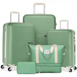 Luggage Sets 5 Piece, Expandable Luggage PP Hardside Carry on Suitcase Sets with Spinner Wheels, Lightweight Rolling Suitcase for Men and Women, Green