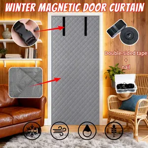 1pc Roll-Up Mesh Door No-Drill Installation, Home Kitchen Smoke Barrier, Winter Insulation Summer Ventilation Curtain, Magnetic Screen Door