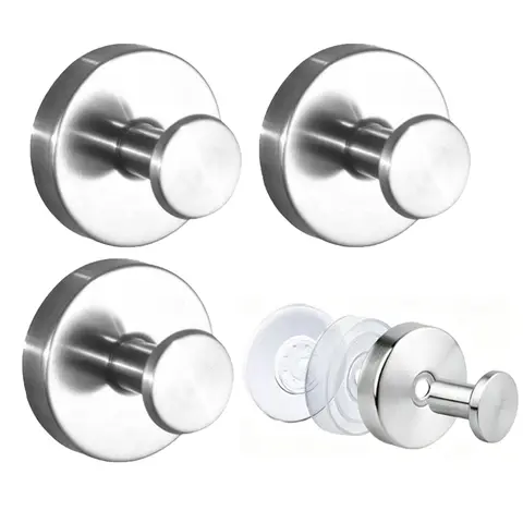 Contemporary Durable Stainless Steel No-Drill No-Damage Vacuum Suction Hooks & Rails Set, Removable Wall-Attachable Home Storage Hook, Under-Sink Organizer for Kitchen & Bathroom