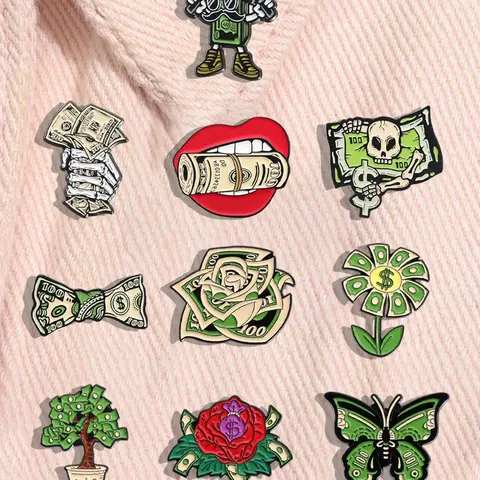 Creative Money Design Brooch, Fashionable Alloy Badge for Backpack & Clothes Collar, Trendy All-match & Exquisite Brooch for Birthday Gift, Flower Brooch, Fashion Accessory, Alloy Brooch Pin