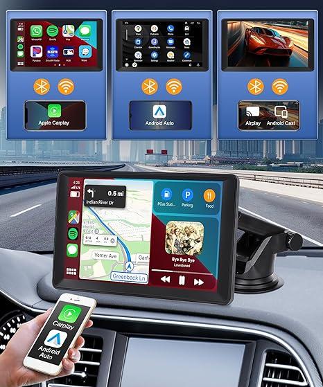 Podofo Portable Wireless Apple Carplay Screen with HD Front & Rear Backup Camera 9" Wireless Android Auto HD Touch Screen ADAS GPS Siri Airplay Android MirrorLink 64G TF Card,Car Play Screen for Car
